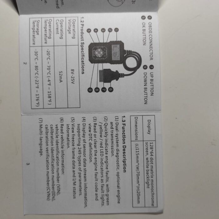 Instrumento de diagnóstico OBD para automóvil
