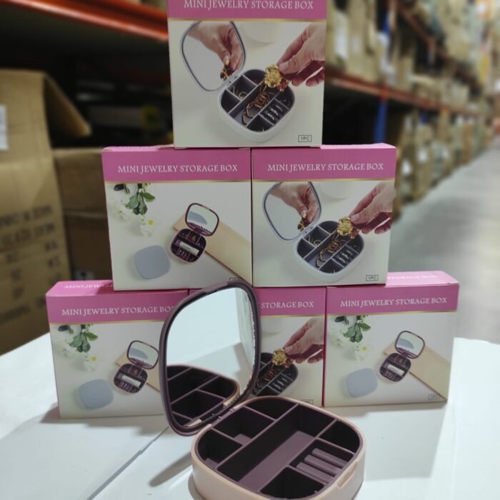 Mini joyero con espejo de viaje ( rosa , blanco )