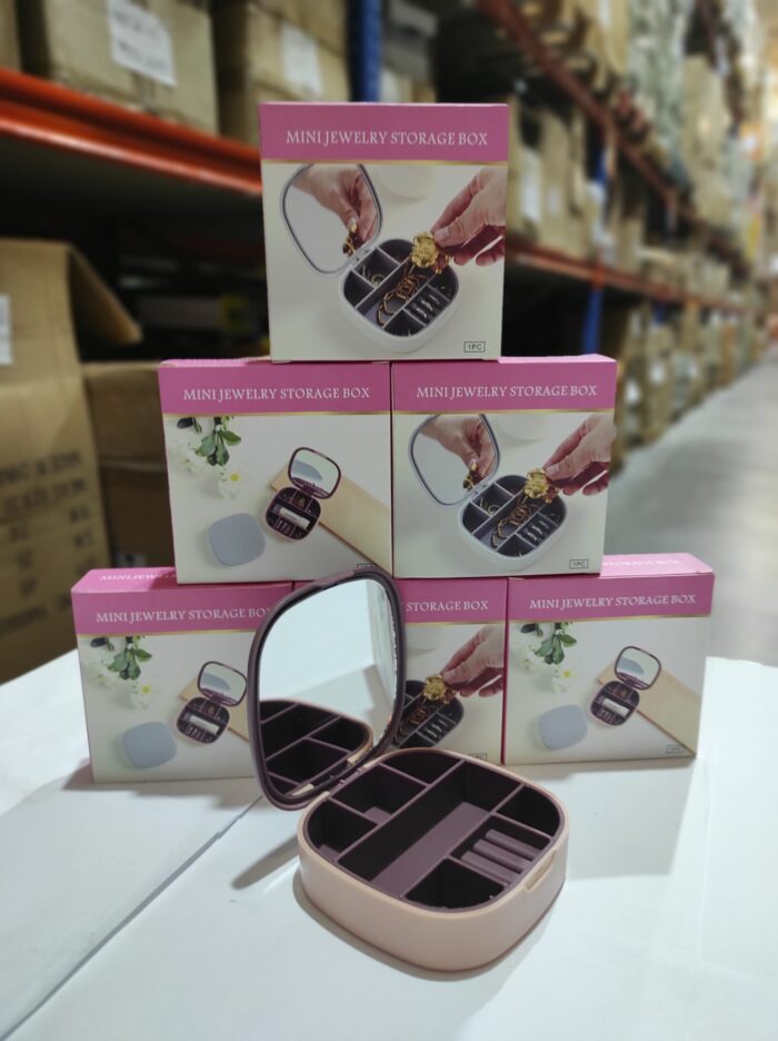 Mini joyero con espejo de viaje ( rosa , blanco )