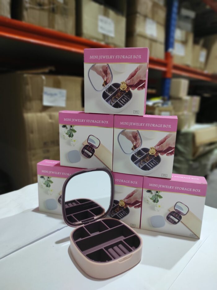 Mini joyero con espejo de viaje ( rosa , blanco )