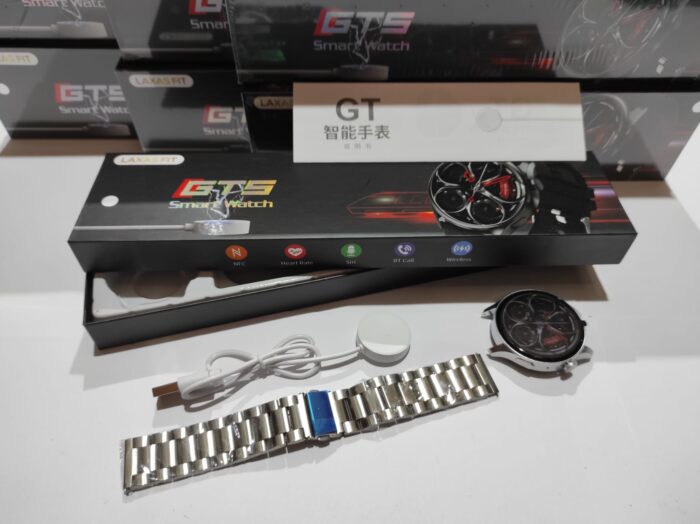Smartwatch deportivo plata con correa metalica
