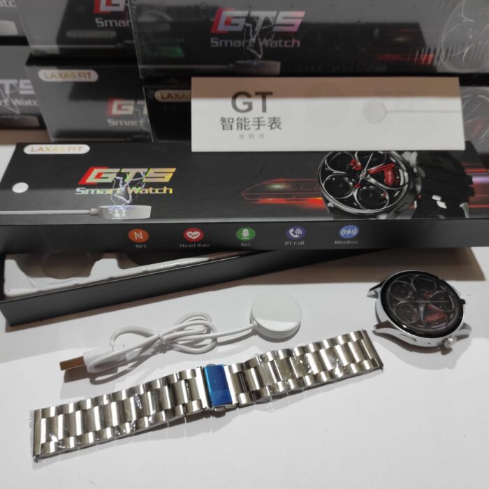 Smartwatch deportivo plata con correa metalica