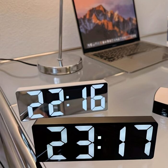 a9505e328d665a9d214558f623845922.jpg 1pc Latest Digital Clock, LED Alarm Clock For Bedroom, Electronic Desktop Clock With Temperature Display, Adjustable Brightness, 12/24 Hours, Hour Clock For Bedroom (No Battery And Adapter)