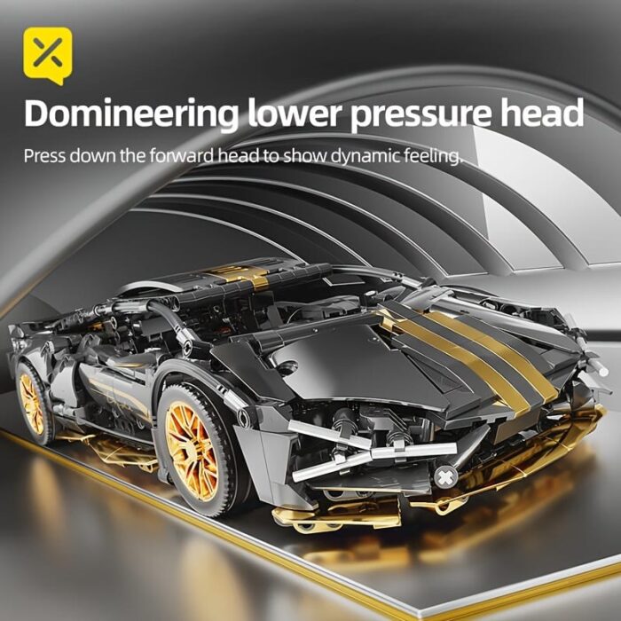 BRZXPROE Building Block Car - Sleek Black & Golden Sports Car Model, Easy-to-Assemble Mechanical Speed Vehicle, Perfect Gift for Birthdays, Christmas, Halloween, Thanksgiving & New Year