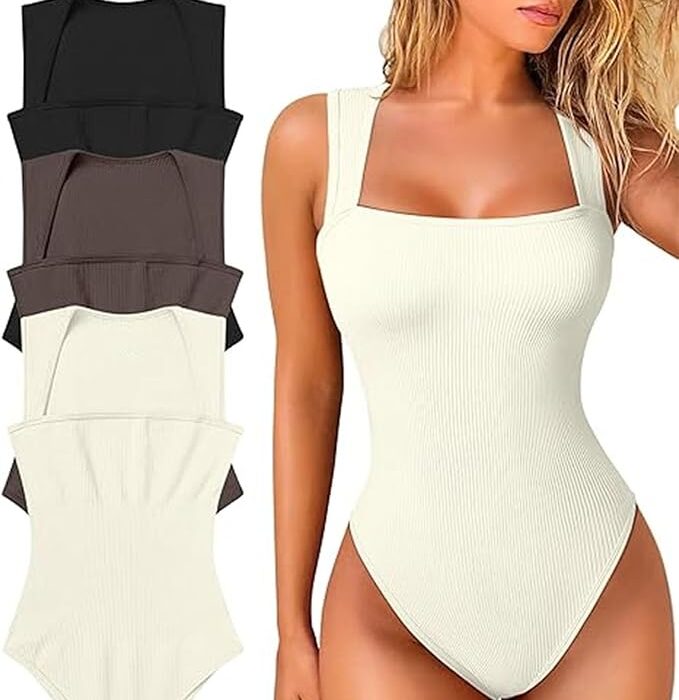 Body mujer sin manga con escote cuadrado beige S/M