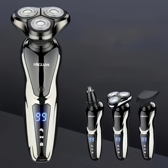 MIGUAN 3-in-1 Electric Razor for Men - USB Rechargeable, Portable Shaver with Nose Hair Trimmer & 3D Floating Blade, Digital Display