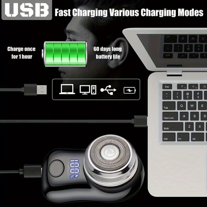 Compact Men's Electric Shaver with USB Charging, Digital Display, Portable Design - Ideal for Business Trips