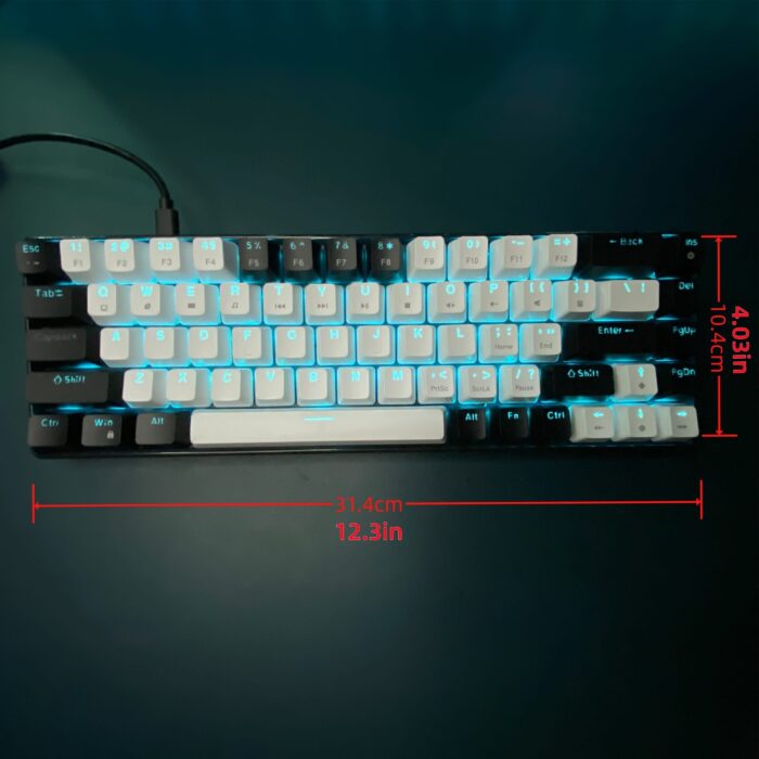Teclado mecánico portátil para juegos retroiluminación LED azul hielo, compacto, 68 teclas, miniteclado con cable para oficina con interruptor azul, para Windows, portátil, PC y Mac.