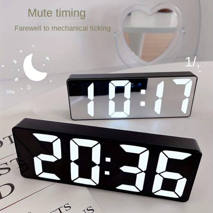 f6379c1fc482a81dde0cafd6e754f61b.jpg 1pc Latest Digital Clock, LED Alarm Clock For Bedroom, Electronic Desktop Clock With Temperature Display, Adjustable Brightness, 12/24 Hours, Hour Clock For Bedroom (No Battery And Adapter)